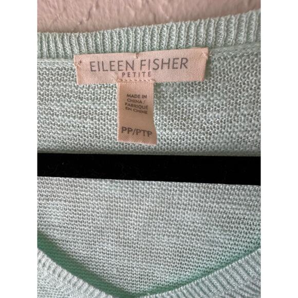 Eileen Fisher Organic Linen/ Cotton Seafoam Blue Summer Sweater - Petite - Picture 3 of 6